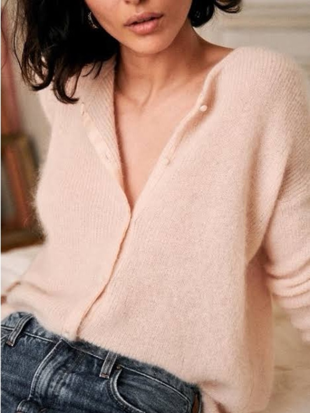 Sezane Gaspard Blush Pink Button-Front Cardigan - Picture 10 of 10